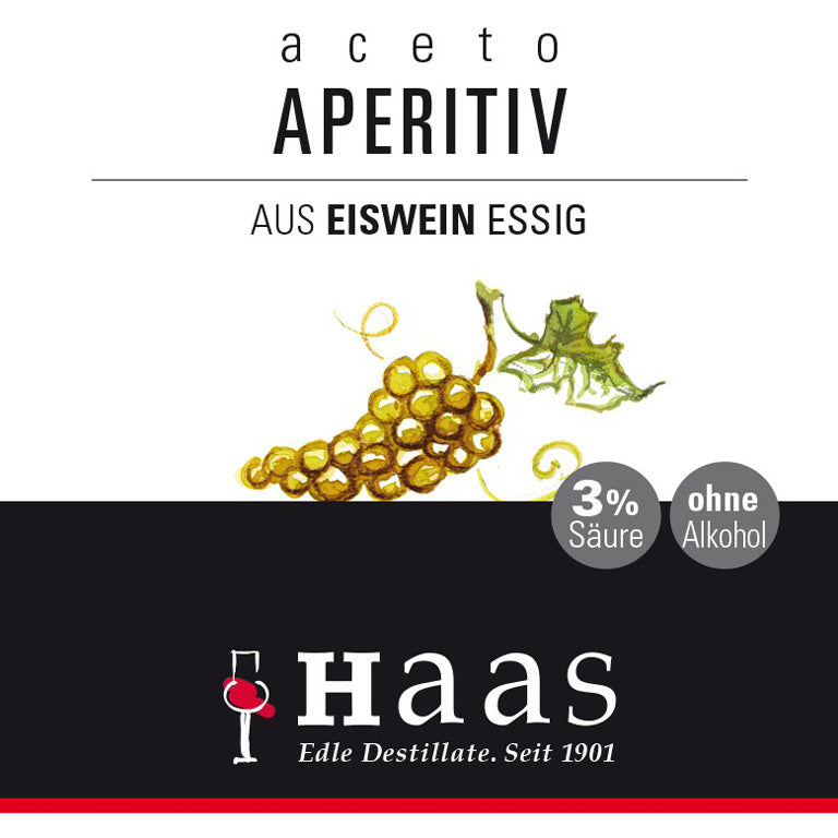 Produktlabel für Aperitiv Aceto - aus Eiswein 3% Säure, ohne Alkohol