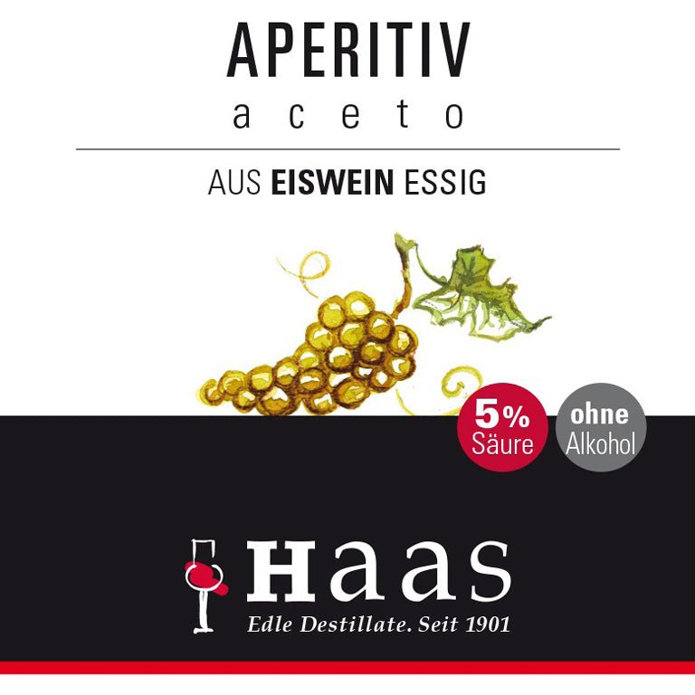 Produktlabel für Aperitiv Aceto - aus Eiswein 5% Säure, ohne Alkohol