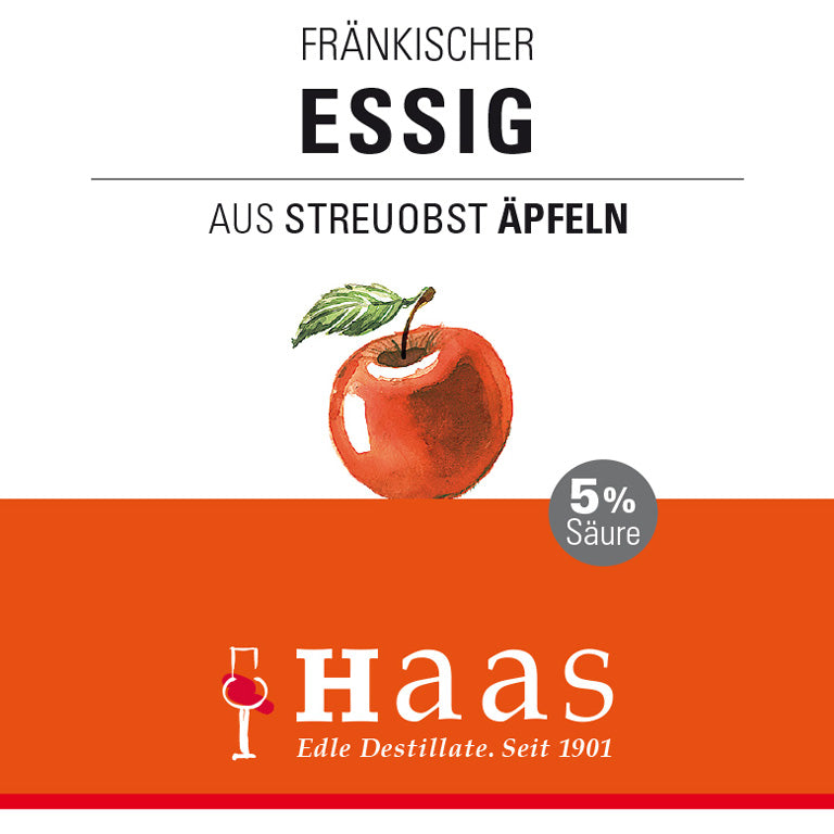 Produktlabel für Essig aus 5% Säure - Streuobst Apfel