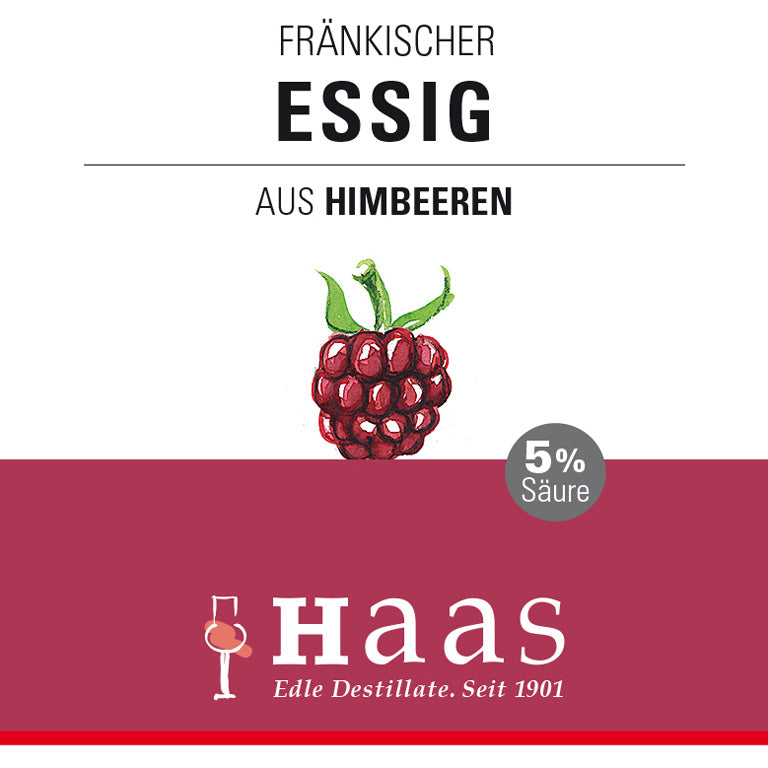 Produktlabel für Essig aus 5% Säure - Himbeere