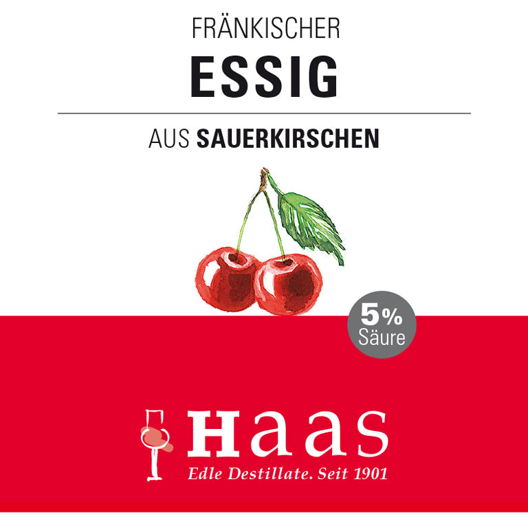 Produktlabel für Essig aus 5% Säure - Sauerkirsche