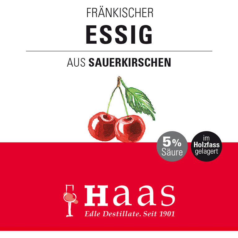 Produktlabel für Essig aus 5% Säure - Sauerkirsche fassgelagert