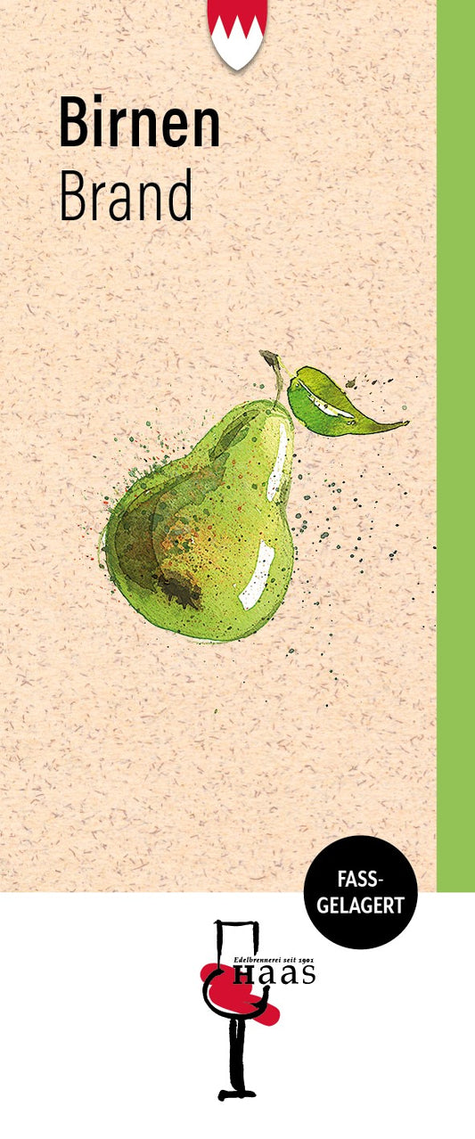Produktlabel für Birnen Brand, fassgelagert