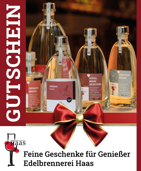 Produktlabel für Edelbrennerei Haas - Gutscheine