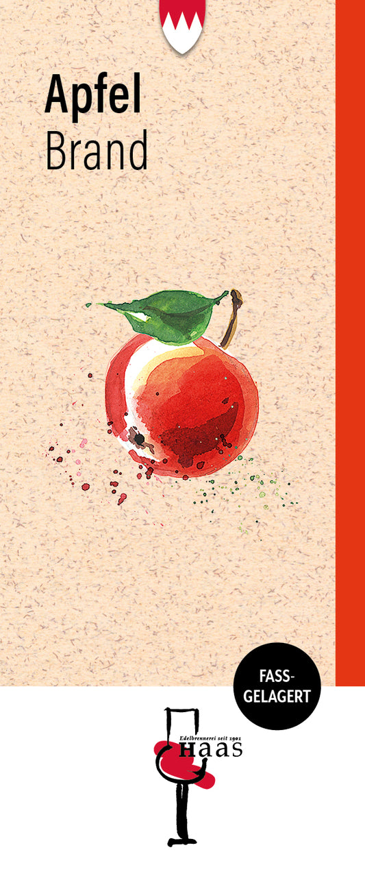 Produktlabel für Apfel Brand, fassgelagert