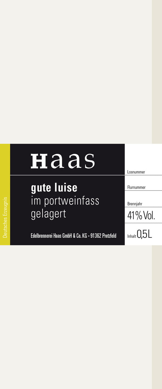 Produktlabel für Gute Luise im Portweinfass