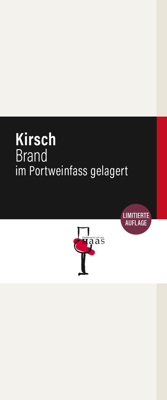 Produktlabel für Kirschbrand im Portweinfass gelagert (limitierte Auflage)