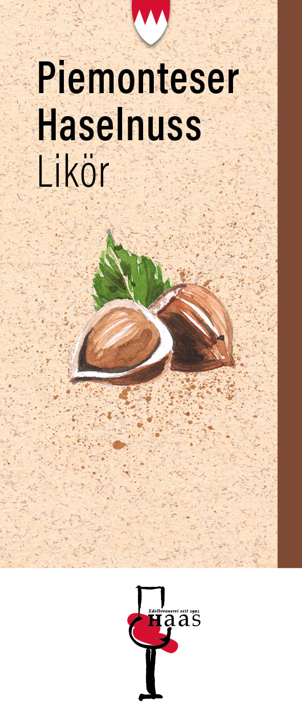 Produktlabel für Piemonteser Haselnuss Likör