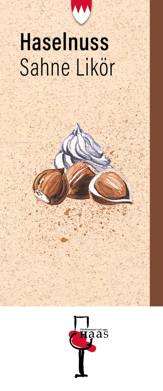 Produktlabel für Haselnuss Likör mit Sahne