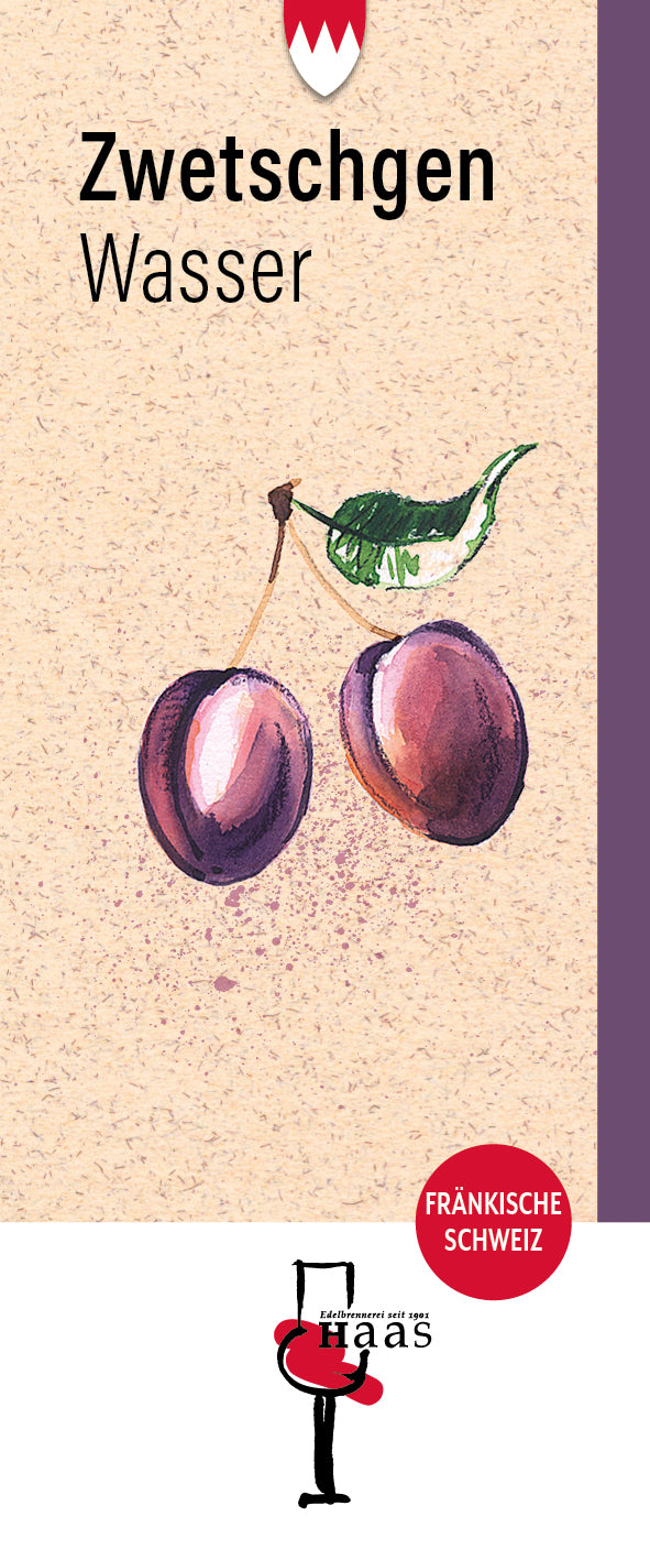 Produktlabel für Zwetschgen Wasser
