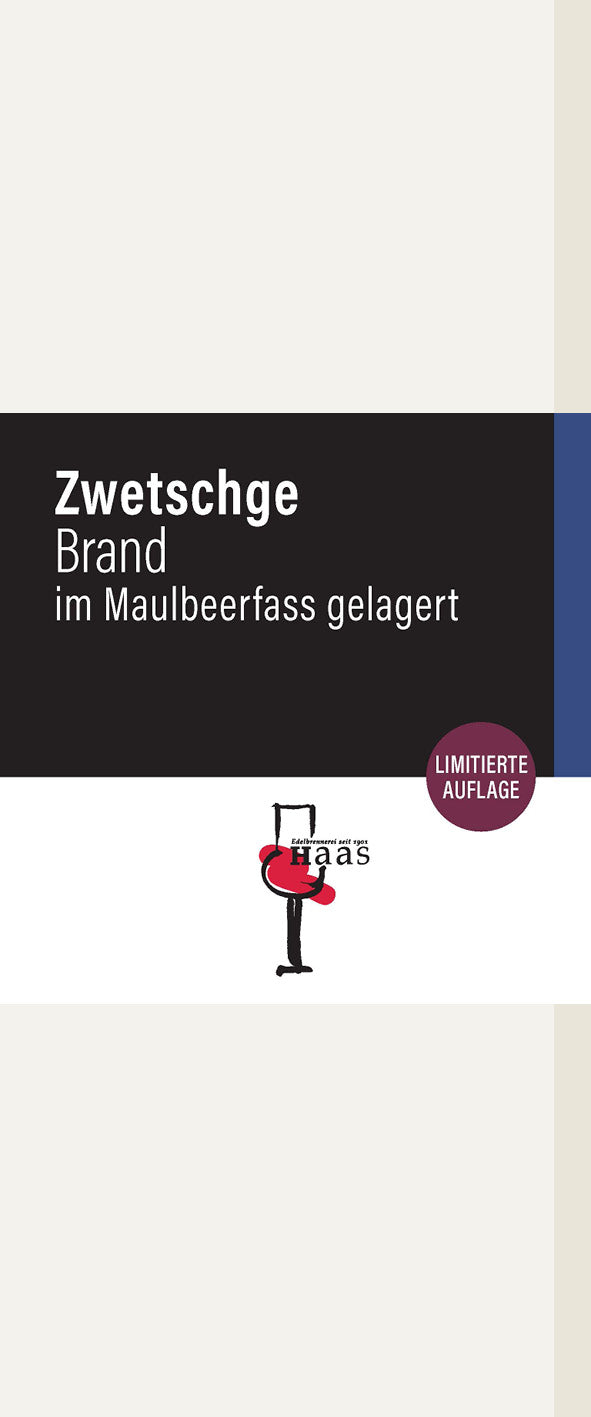 Produktlabel für Zwetschge Brand im Maulbeerfass