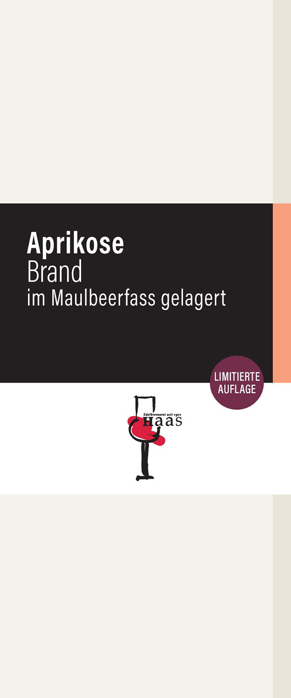 Produktlabel für Aprikose Brand im Maulbeerfass