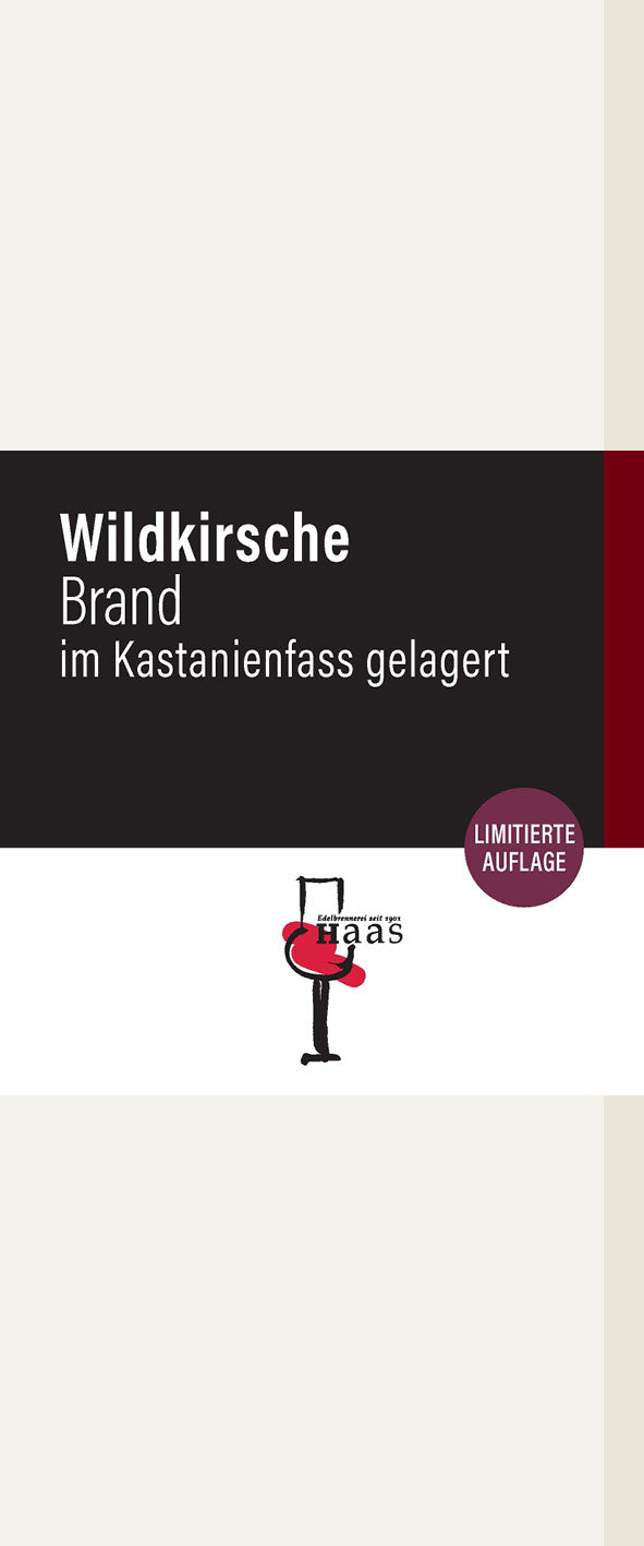 Produktlabel für Wildkirsche Brand im Kastanienfass